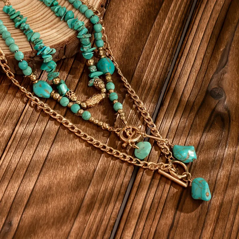 Turquoise Stones Gold Necklace