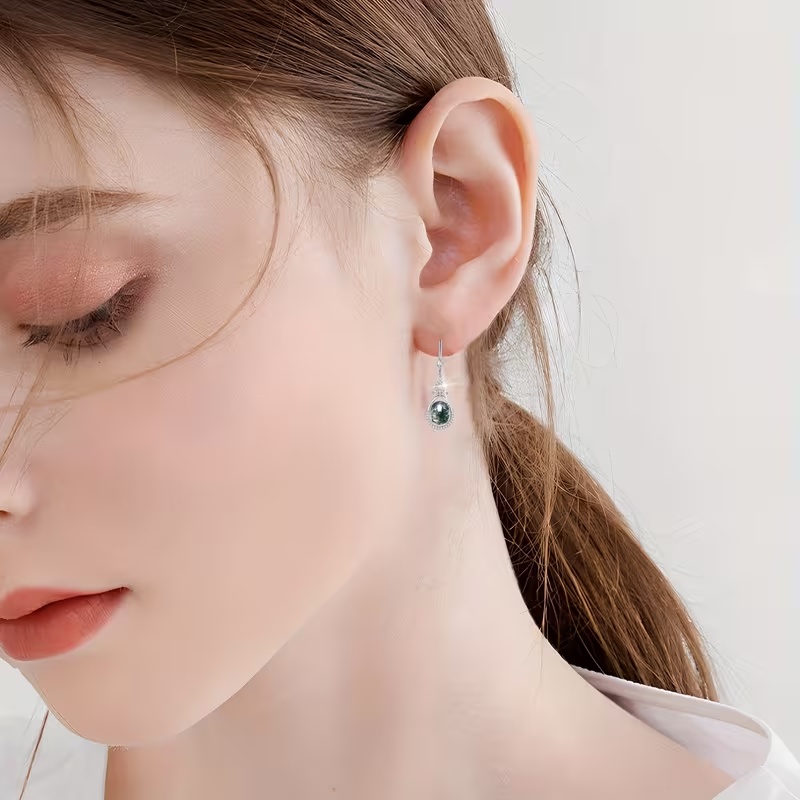 Moss Agate Rounded Drop Bright Earrings