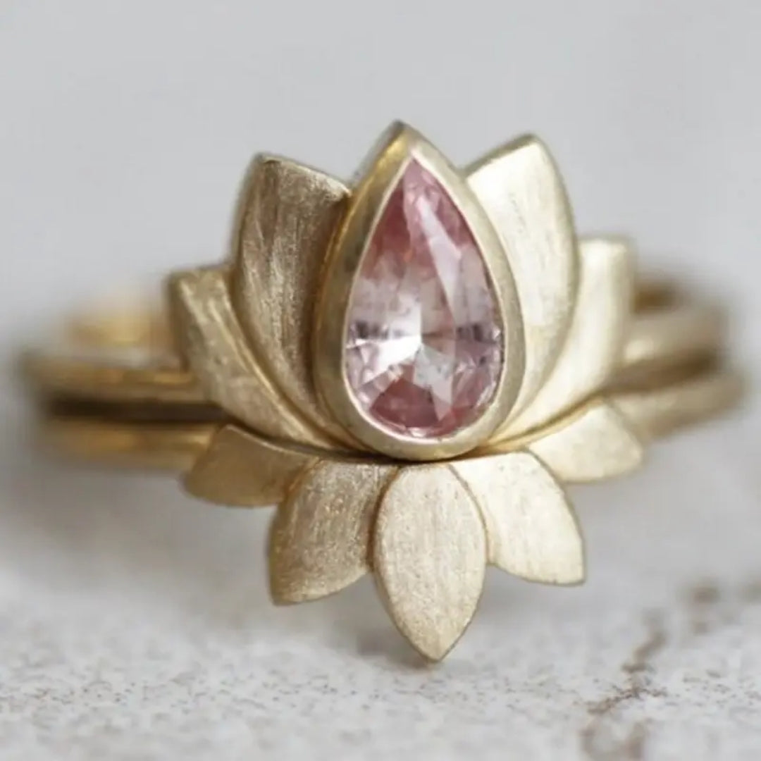 Lotus Pink Crystal Gold Ring