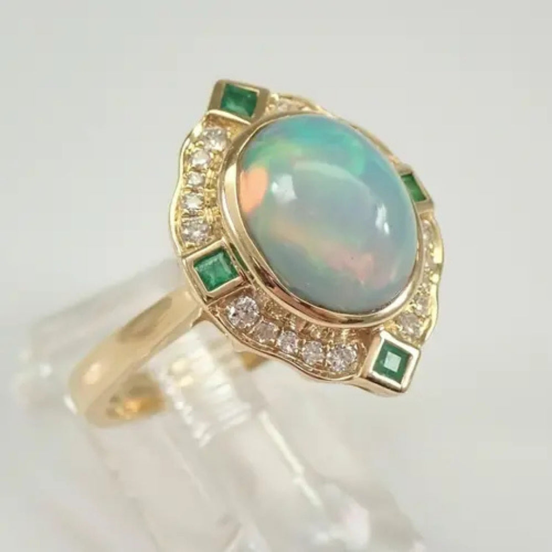 Green Round Opal Zirconia Ring