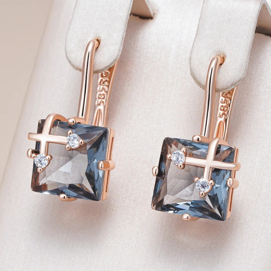 Elegant Blue Cubic Gold Earrings