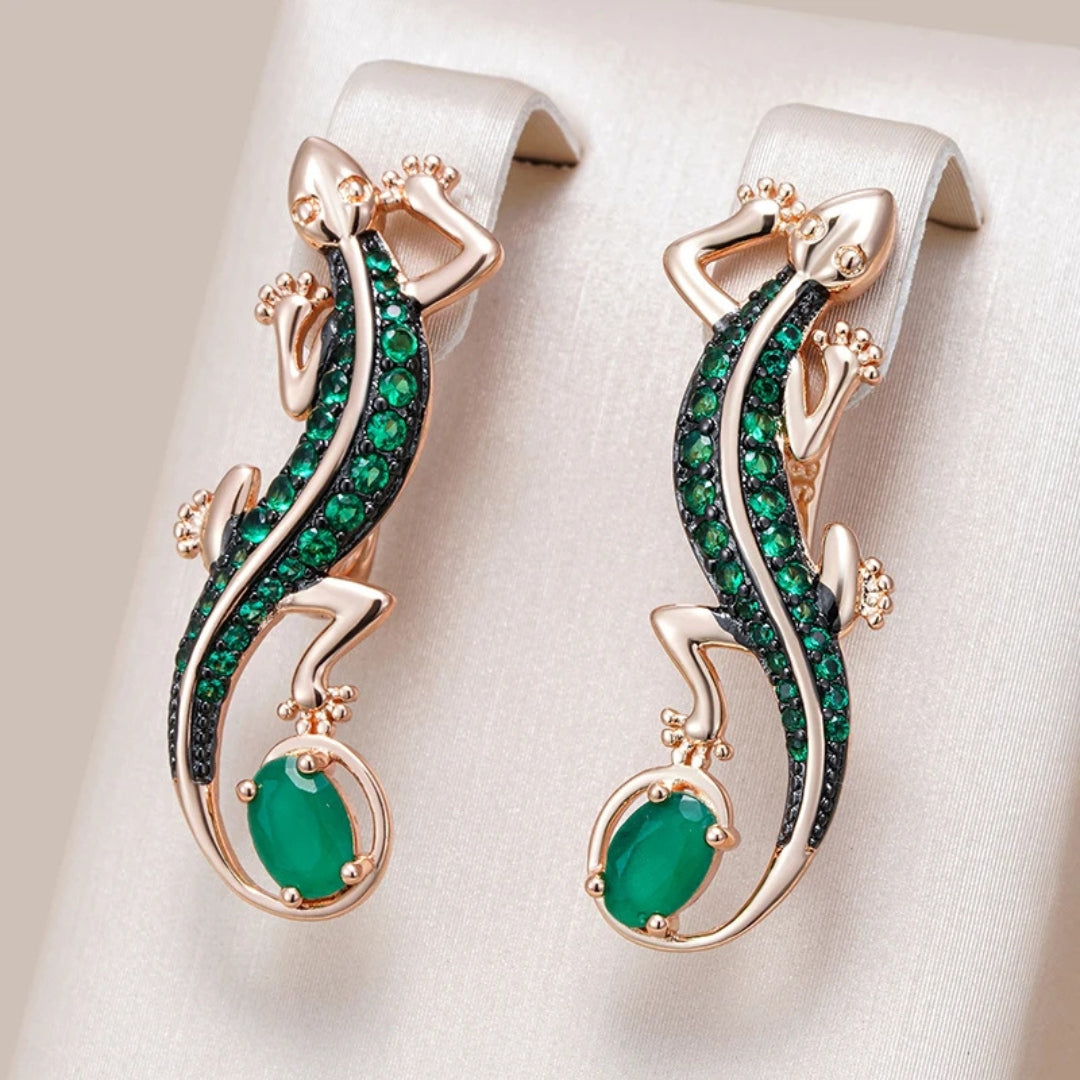 Green Bright Lizard Earrings
