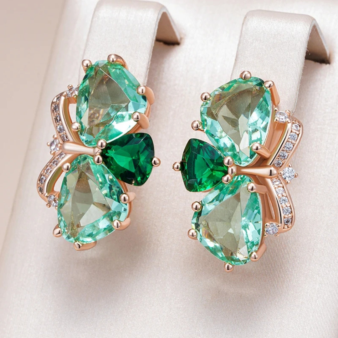 Elegant Green Flower Crystal Earrings