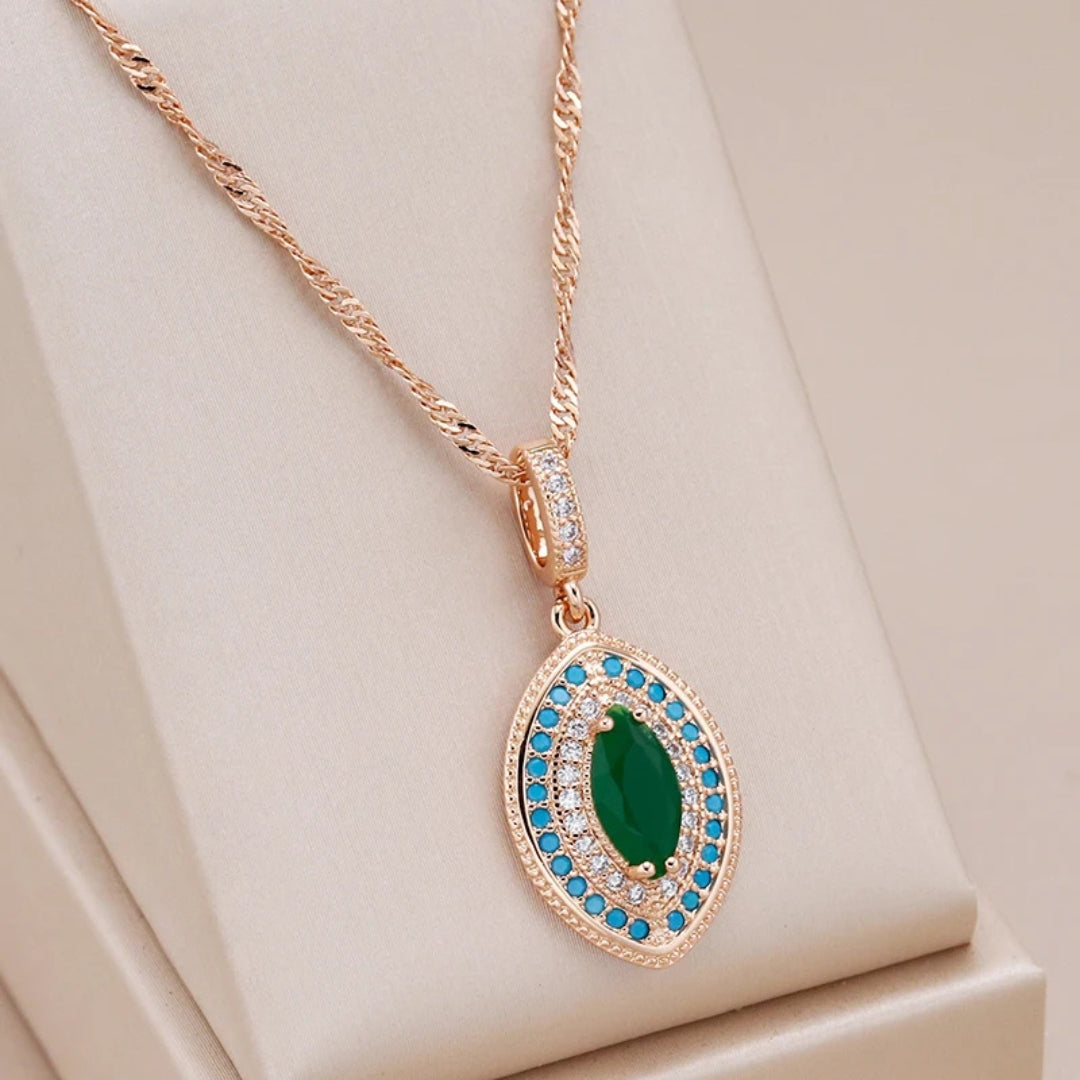 Elegant Blue & Green Mandala Necklace