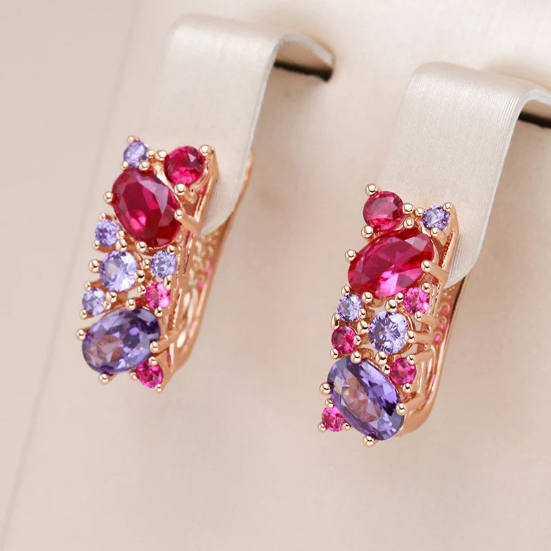 Elegant Red & Violet Crystal Earrings