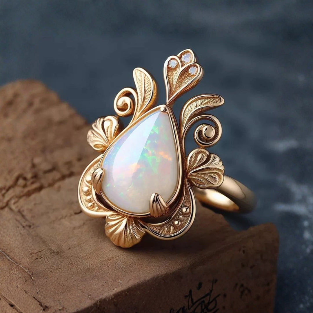 Exotic Opal Drop Blossom Ring