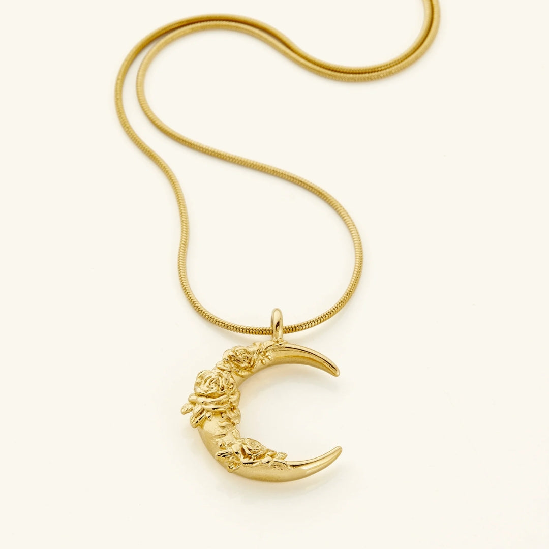 Golden Flower Moon Pendant Necklace