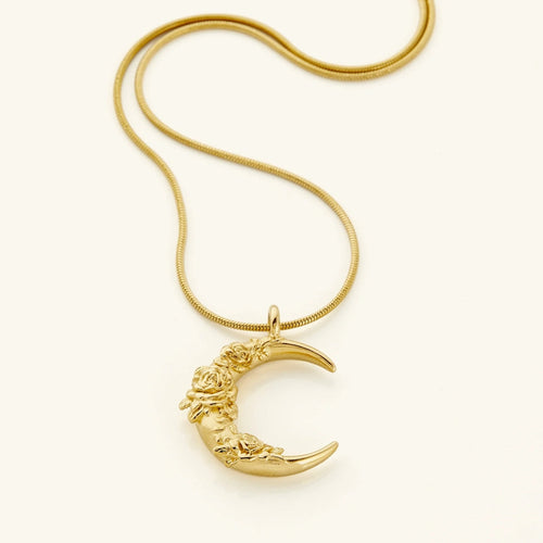 Golden Flower Moon Pendant Necklace