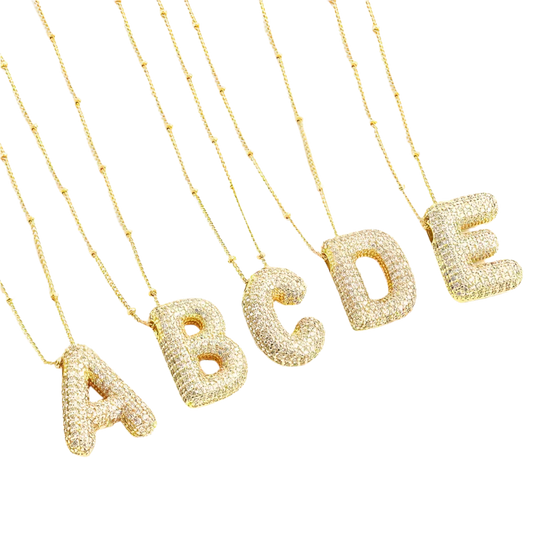 Bubble letter initial necklace set | Gold 18k