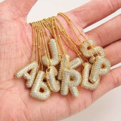 Bubble letter initial necklace set | Gold 18k