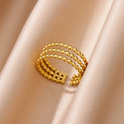 Adjustable Layered Golden Beads Ring