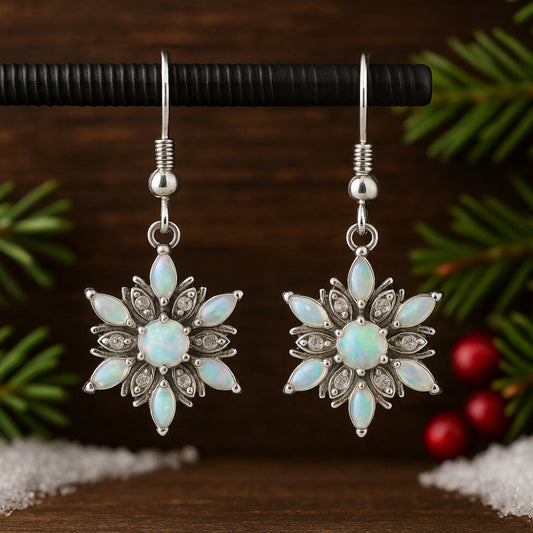 Opal & Zirconia Snowflake Earrings