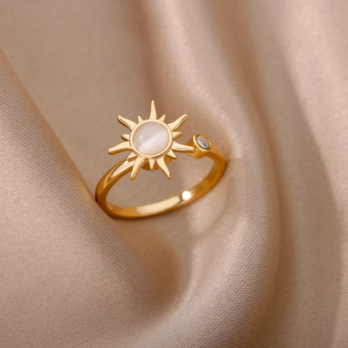 White Opal Solar Adjustable Ring