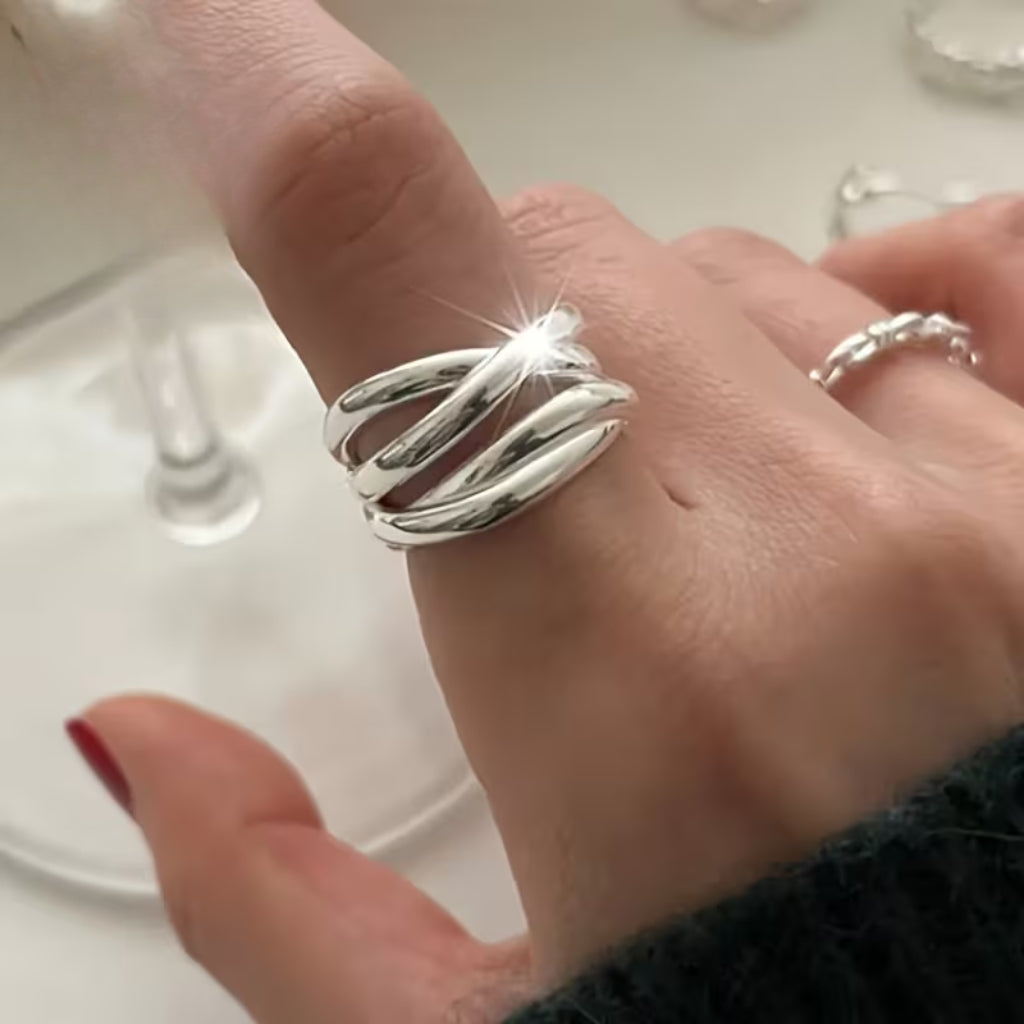 Boho Adjustable Silver Ring