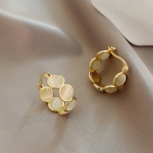 White Stone Gold Hoop Earrings