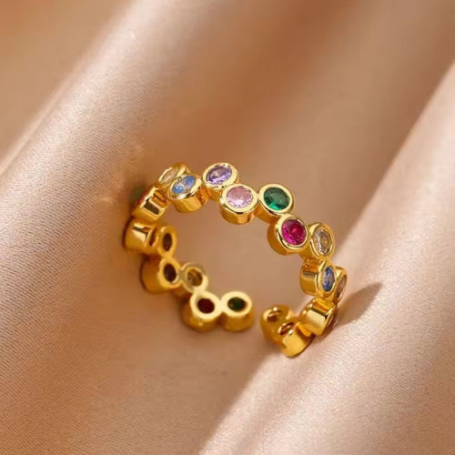 Adjustable Colorful Crystals Gold Ring