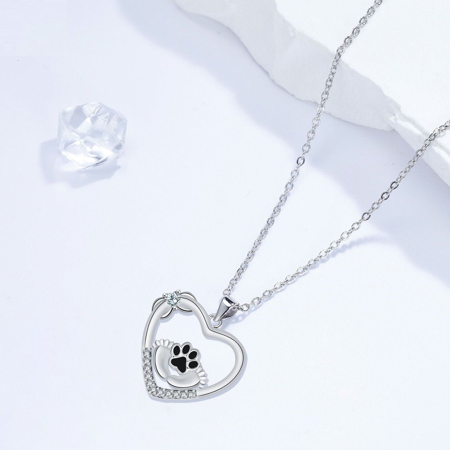 Little Feet Dog Paw Print Necklace and Zirconia