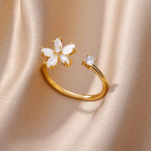 Adjustable Zirconia Flower Gold Ring