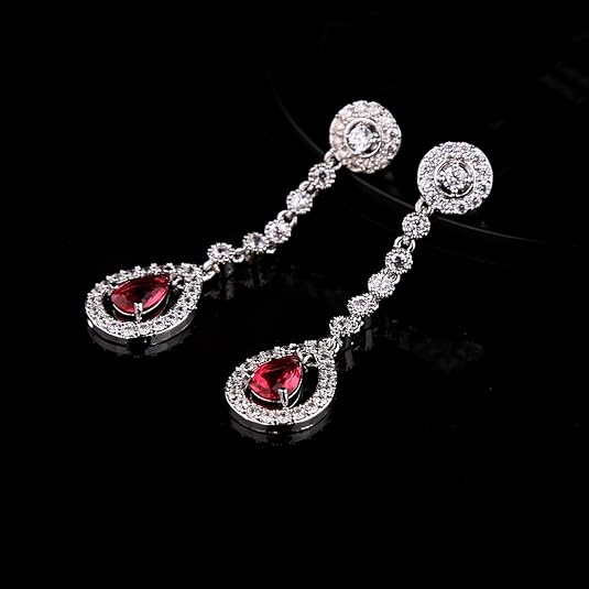 Ruby Halo Necklace and Earrings Set | White Gold