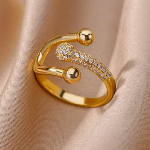 Adjustable Bright Gold Beads Ring