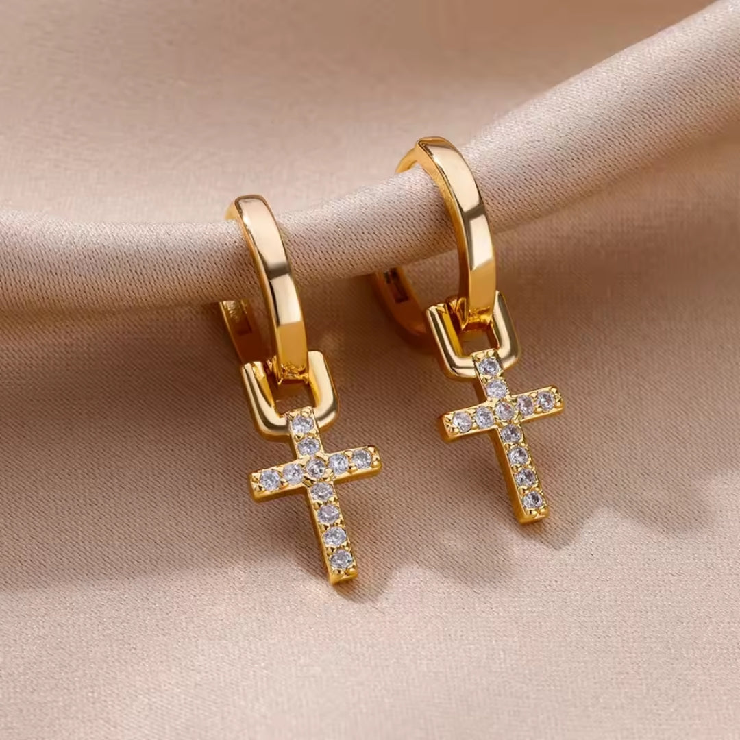 Bright Gold Cross Earrings