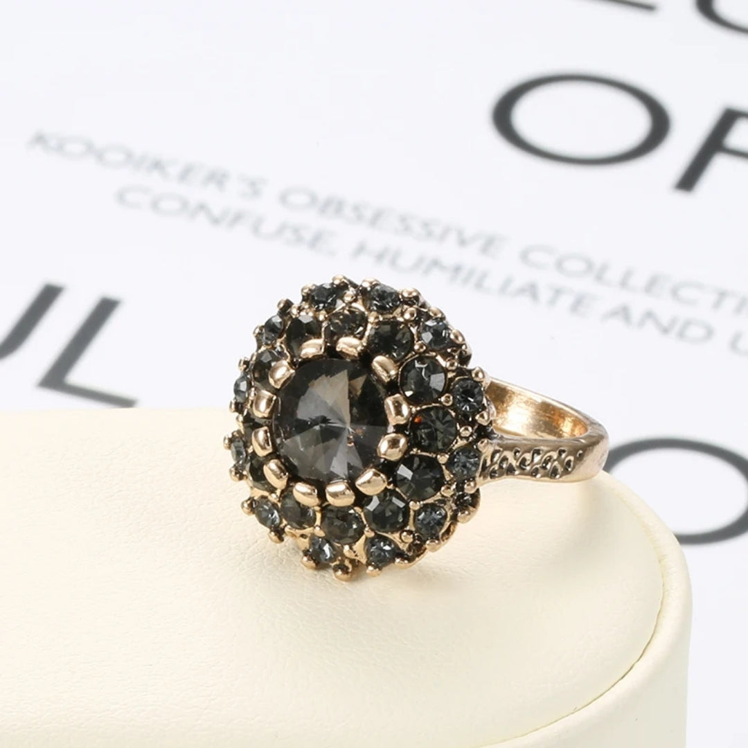 Black Rounded Elegant Crystal Ring