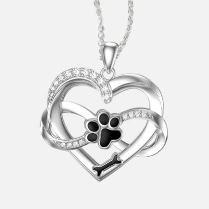 Infinity Heart & Paw Necklace in 925 Sterling Silver with Zirconia