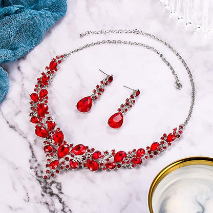 Ruby Crystal Cluster Jewelry Set | White Gold