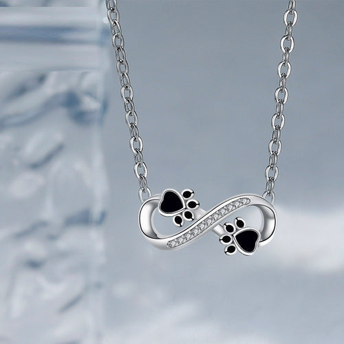 Infinity Paw Print Necklace with Zirconia
