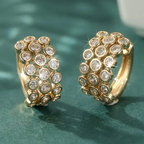 Inlaid Crystalline Golden Hoop Earrings