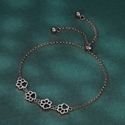 Sterling Silver Paw Print Bracelet – Adjustable Fit