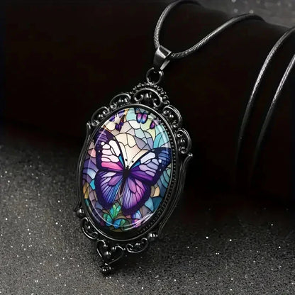 Butterfly Pendant Necklace with Purple Crystal