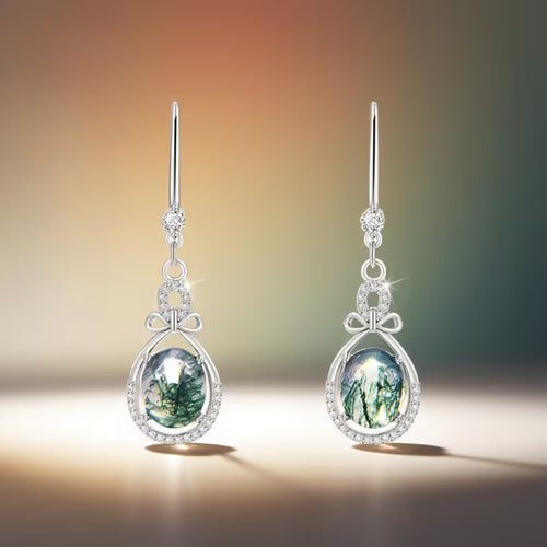 Moss Agate Rounded Drop Bright Earrings
