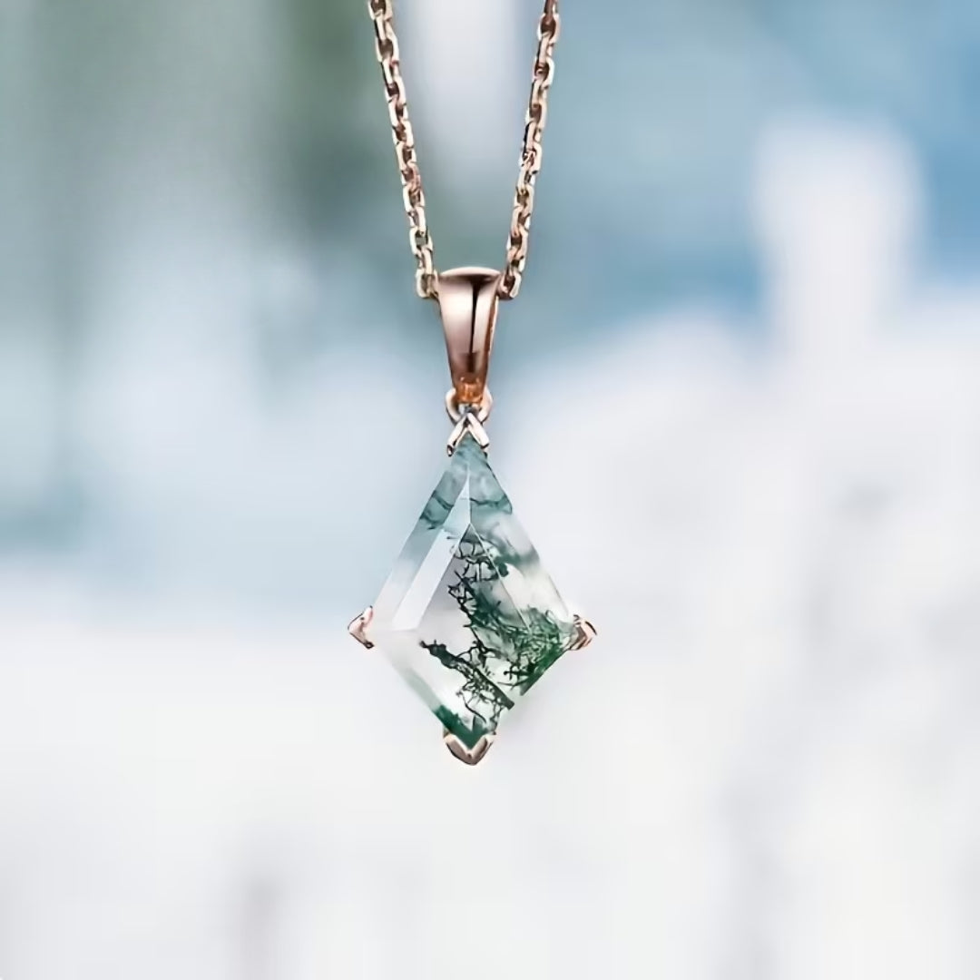 Moss Agate Geometric Drop Necklace