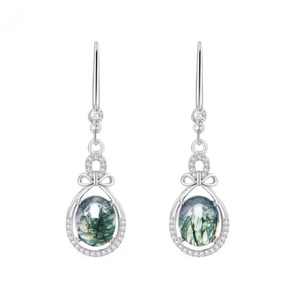 Moss Agate Rounded Drop Bright Earrings