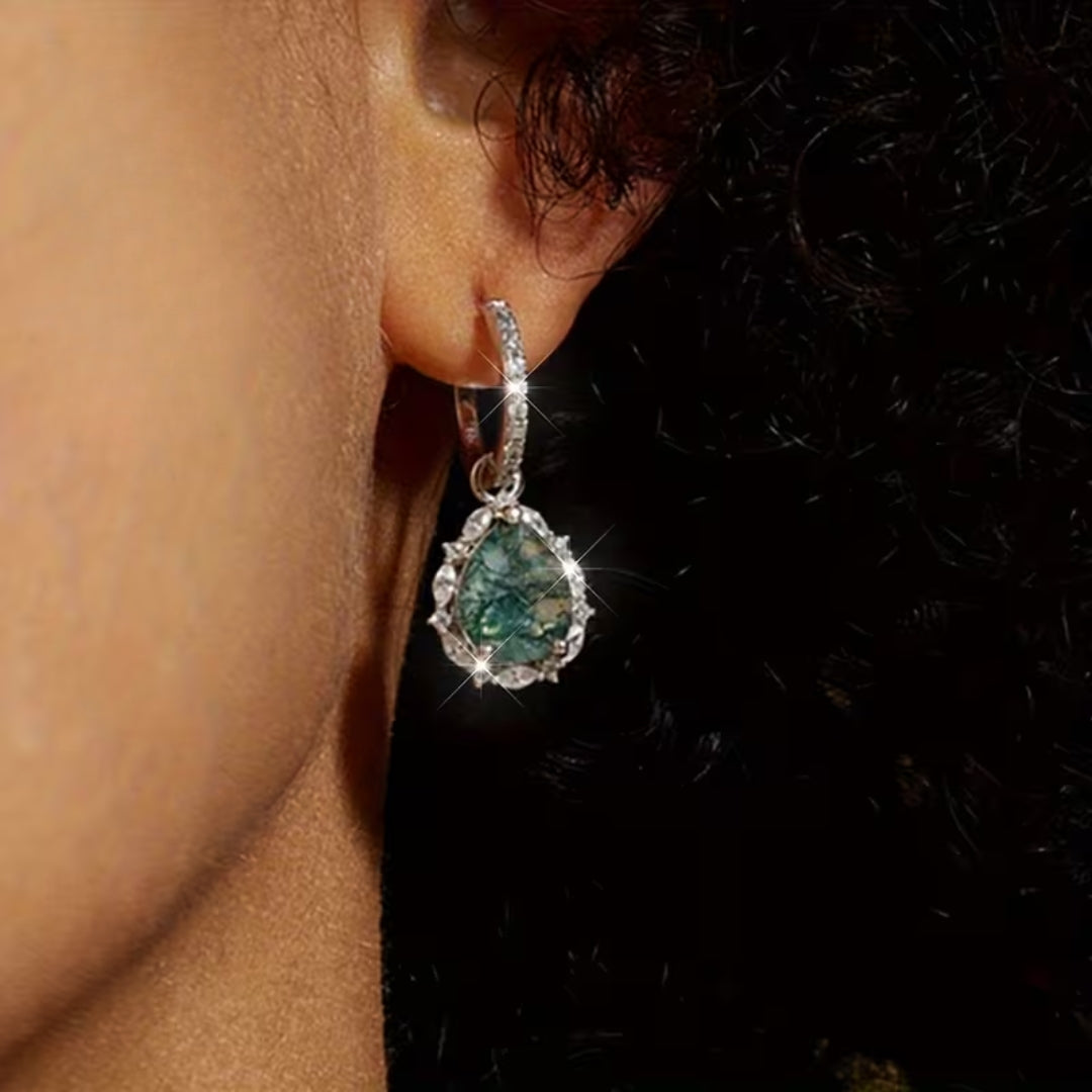 Moss Agate Bright Drop Earrings