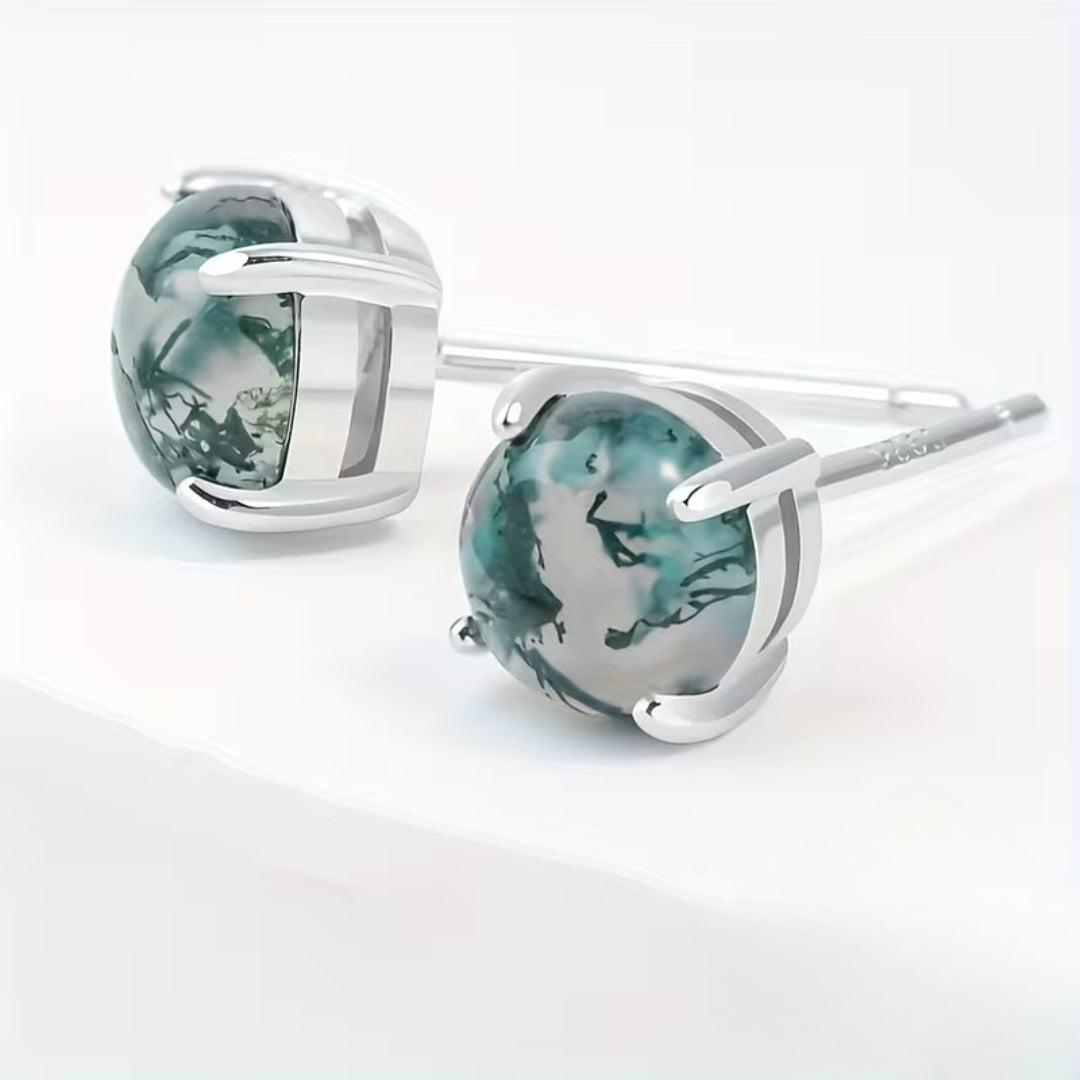 Moss Agate Round Earrings