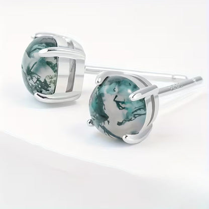 Moss Agate Round Earrings