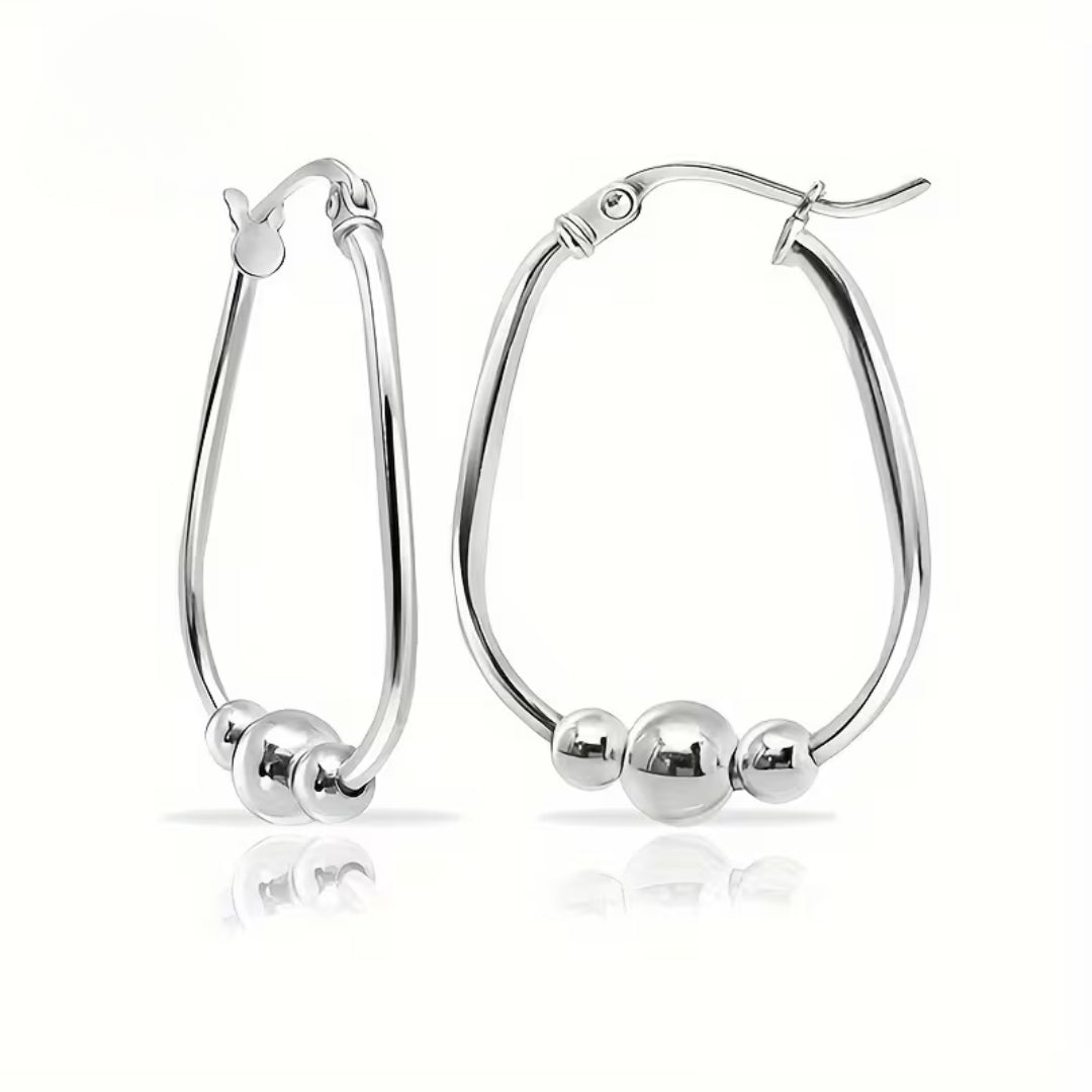 Silver Beads Hoop Earrings
