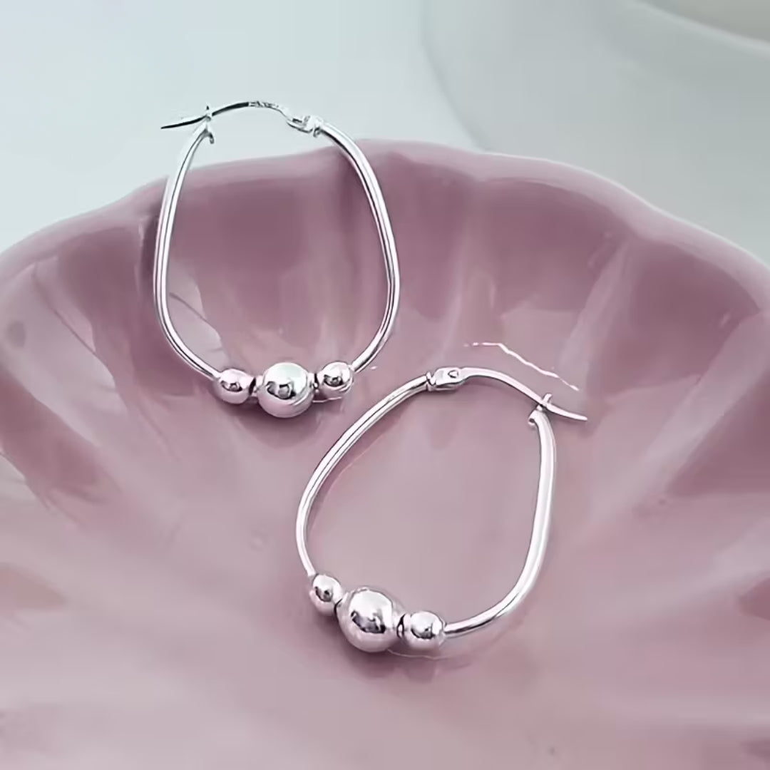 Silver Beads Hoop Earrings
