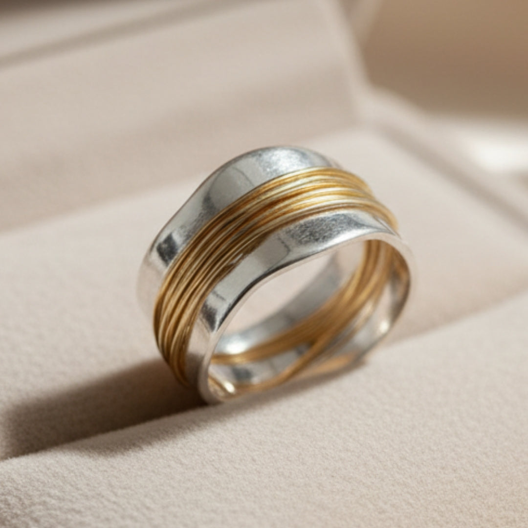 Silver Golden Threads Ring