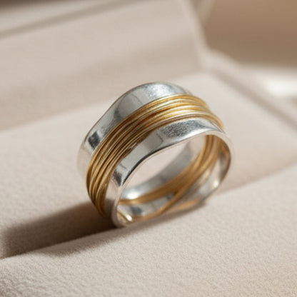 Silver Golden Threads Ring