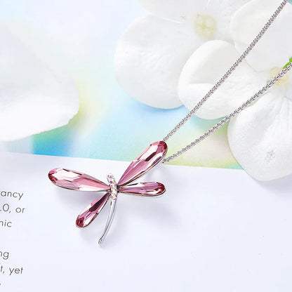 Pink Dragonfly Crystal Pendant Necklace