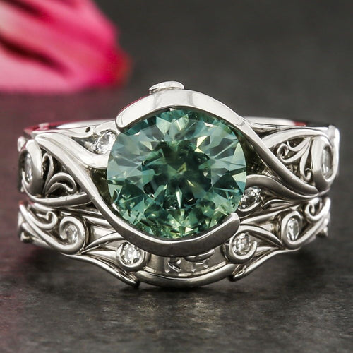 Rounded Green Zirconia Nature Silver Ring