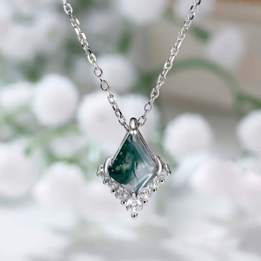 Moss Agate Nature Silver Necklace