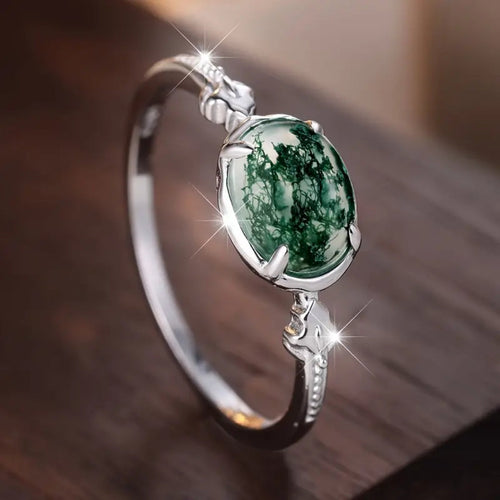 Moss Agate Round Stone Ring