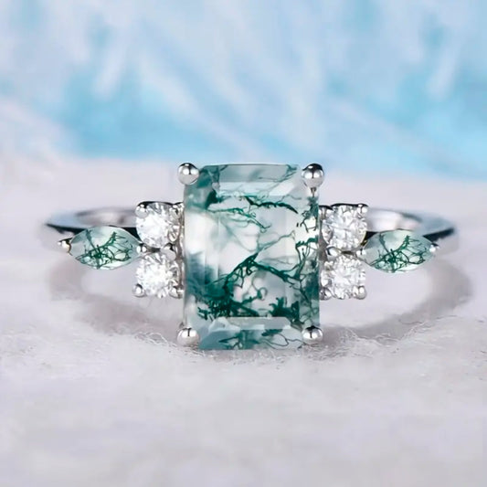 Moss Agate Cubic Crystal Ring