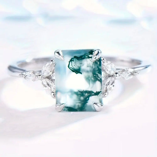 Moss Agate Cubic Stone Zirconia Ring