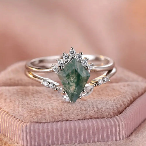 Moss Agate Layered Silver Ring