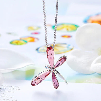 Pink Dragonfly Crystal Pendant Necklace